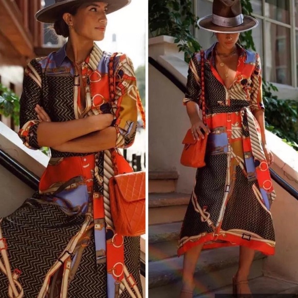 Zara Dresses & Skirts - ZARA *retired* Silk Chain and Scarf dress